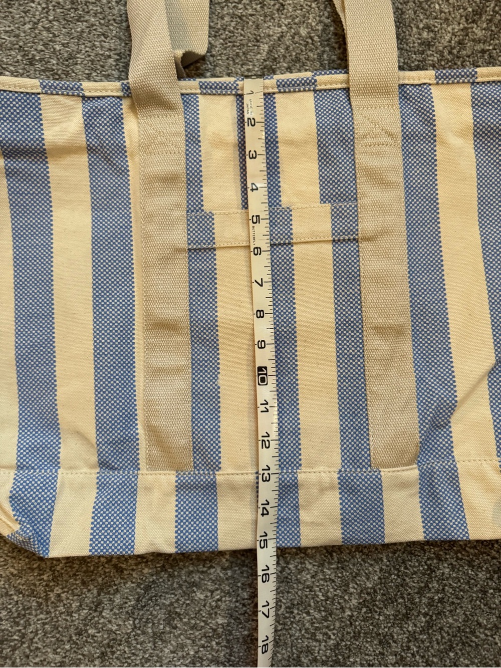 Striped Canvas Tote Bag in Blue and Cream - Picture 7 of 8